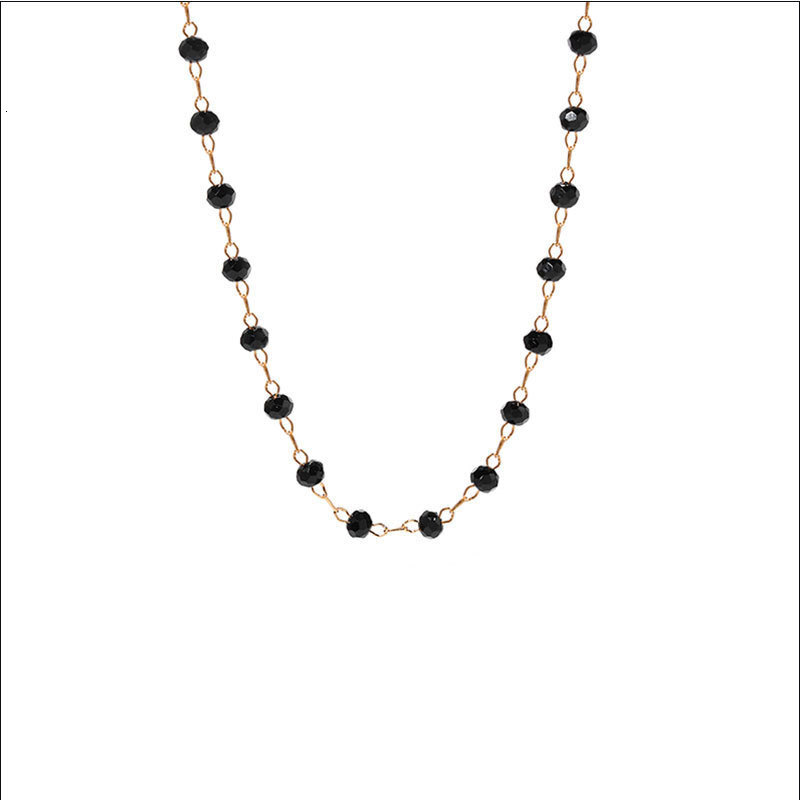 Black Crystal Glass Beaded Necklace Female Light Luxury Niche Fashion Choker Collarbone Chain Jewelry