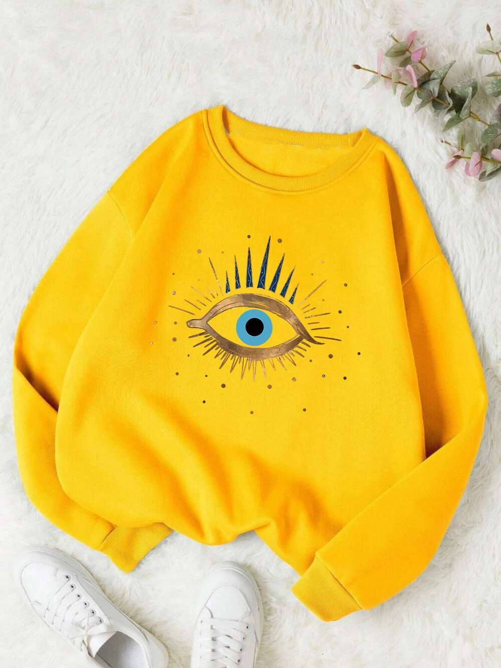 Designer Hoodie For Autumn And Winter Casual Women's Sportswear Retro Devil's Eye Printed Pullover Soft Breathable Loose Round Neck Hoodie W
