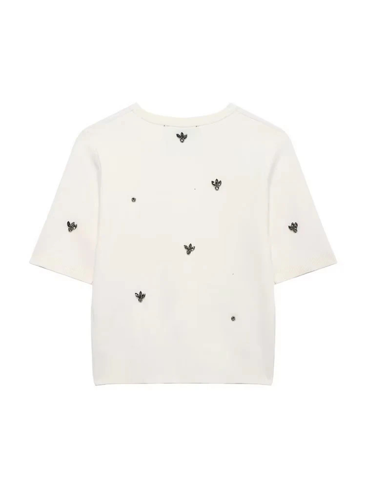 TRZA Women Fashion Jewel Bead Appliques Knit Sweater And High Elastic Waist Mini Skirt Female Two Piece Sets Mujer 250317