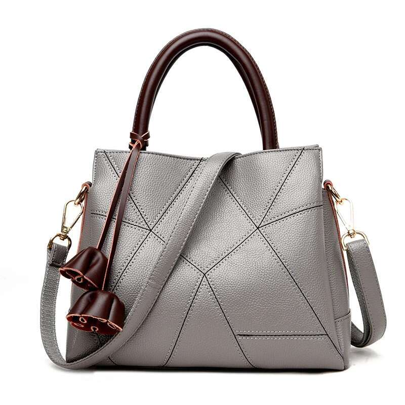 Hot Sale Cowhide Ladies 2023 Women Wer Design Handbags Genuine Leather Tote Bag Patchwork Shoulder Crossbody Bags Gray