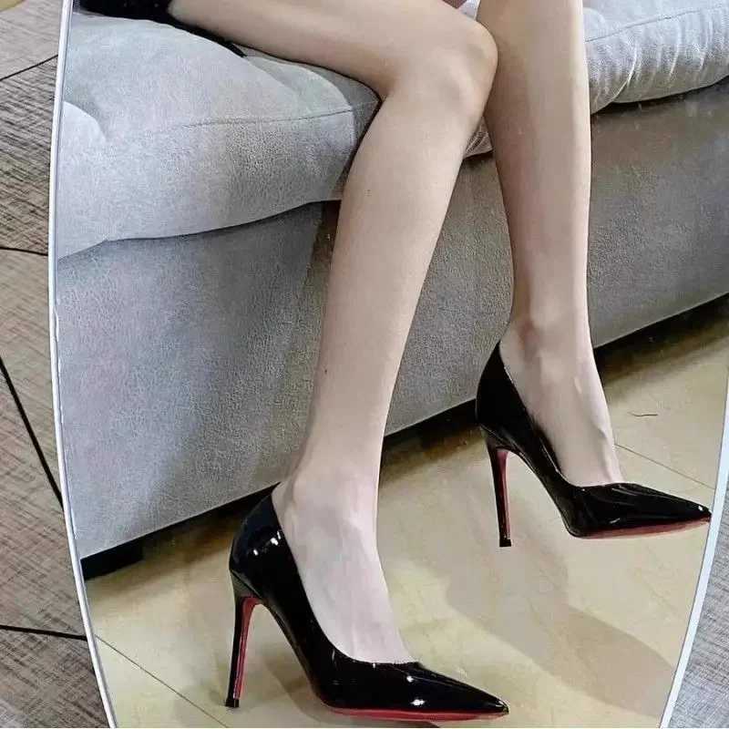 Off black high h ladies slim h spring and summer new style patent leather pointed sexy professional work shoes Y250317