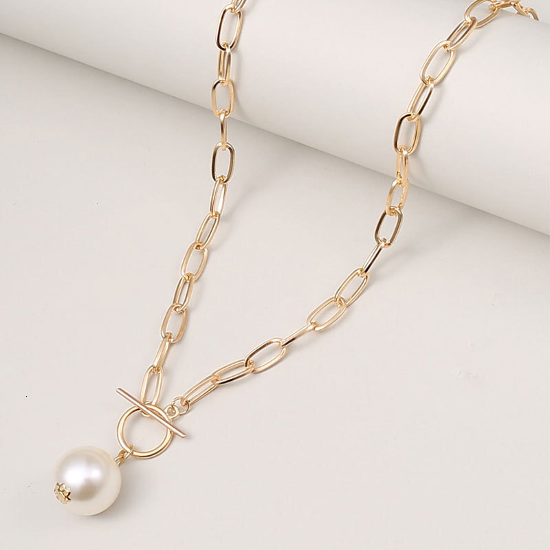 Imitation Pearl Pendant OT Buckle Necklace Women Light Luxury Small Temperament Hundred Matching Long Money Jewelry