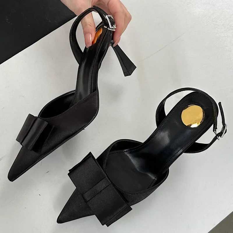 Equal 2025 Spring Elegant Knot Pointed Toe Win Pumps Designer Leopard Print High H Slingback Party Shoes Y250317