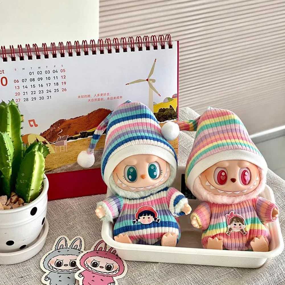 17cm Labubu doll clothing mini plush doll clothing monster clothing accessories winter jumpsuit rainbow pajamas X250318