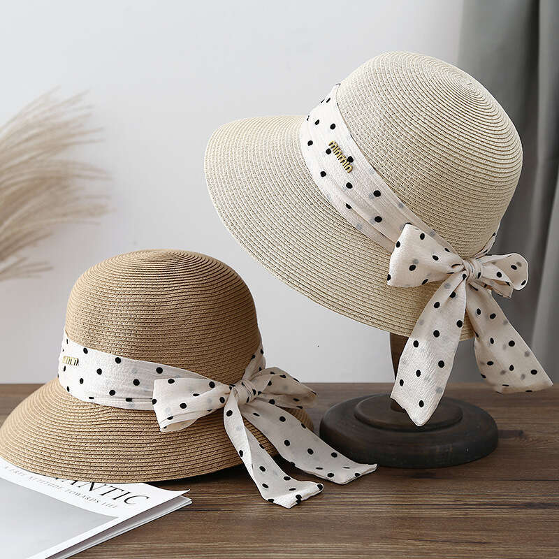 Hat Female British polka dot dome bow beach straw summer travel protection sun hat tide