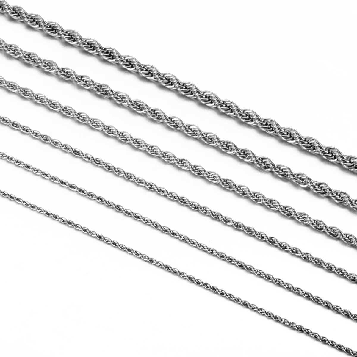 1 piece Steel Color Width 2mm/2.5mm/3mm/4mm/5mm/6mm Rope Chain Necklace/Bracelet For Men Women Stainless Steel Chain Necklace W250318