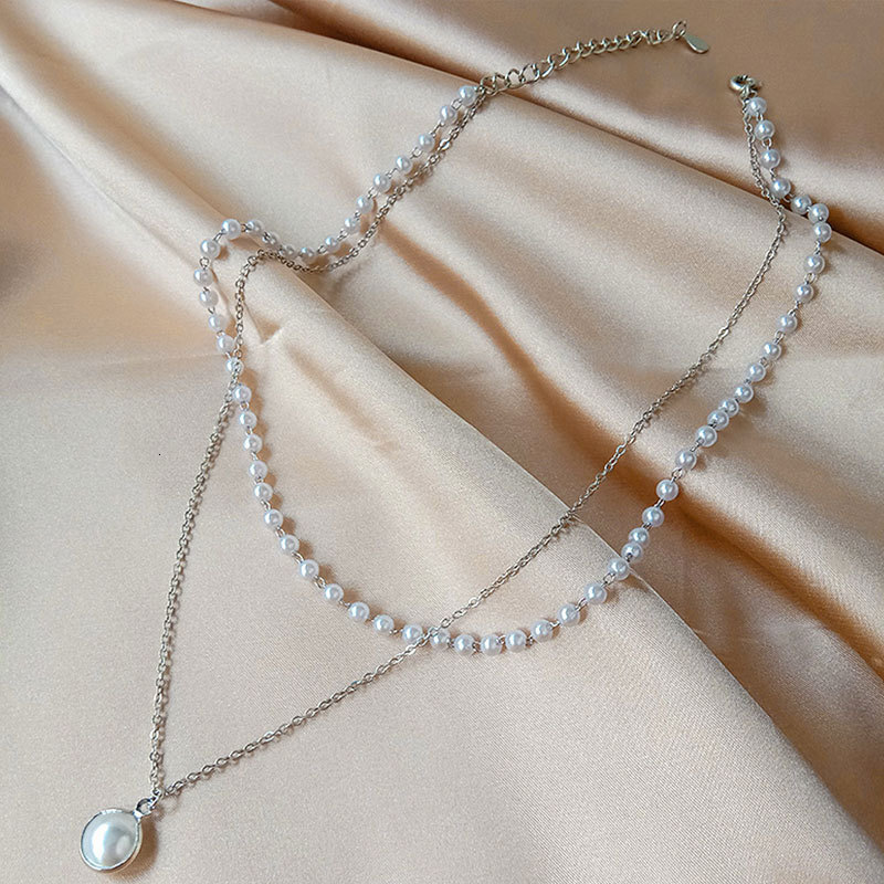 Pearl Double Necklace Personality Simple Fashion Clavicle Chain Pearl Pendant Sweater Chain Jewelry for Women