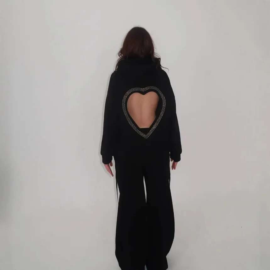 Nichedesign Sensibility Hollow Heart Rhie Long Sleeve Sweatshirt Autumn Loose-Fit Versatile Fashionable Trendy Hood