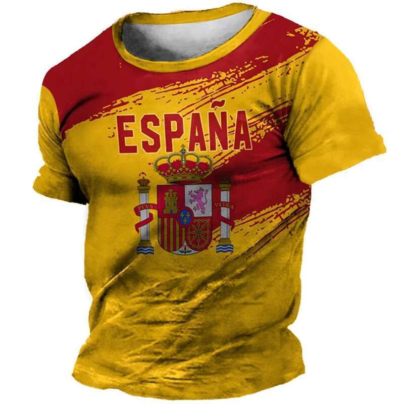 Retro Spain Flag 3D Printed T-shirt Men's Clothing Short Sleeves Round Neck T-shirts Harajuku Streetwear Emblem National T-shirt
