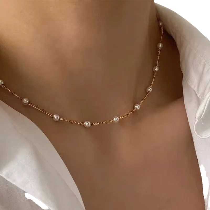 Bead Womens Necklace Kpop Pearl Lace Gold Gothic Necklace Pendant Jewelry 2024 Girls Necklace W250318