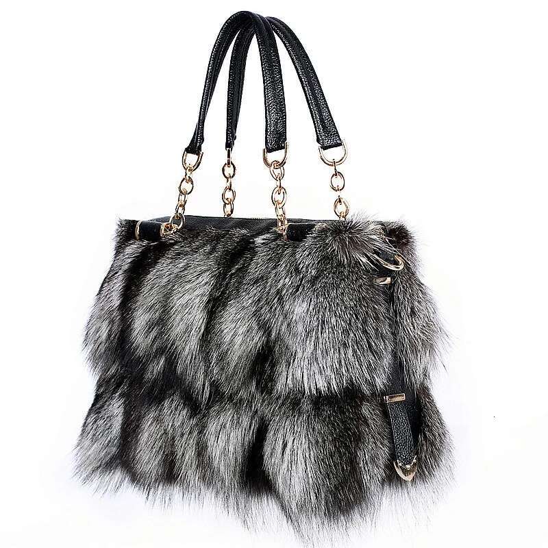 Winter Women's Fashion Handbag Ladies Purses Women Shoulder Bag Real Sier Fox Fur Messenger Bags