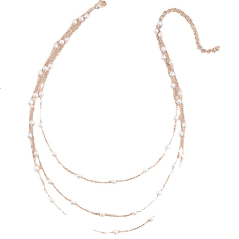 Imitation Pearl Chain Three Layer Necklace Female Explosion Simple Temperament Collarbone Chain Choker