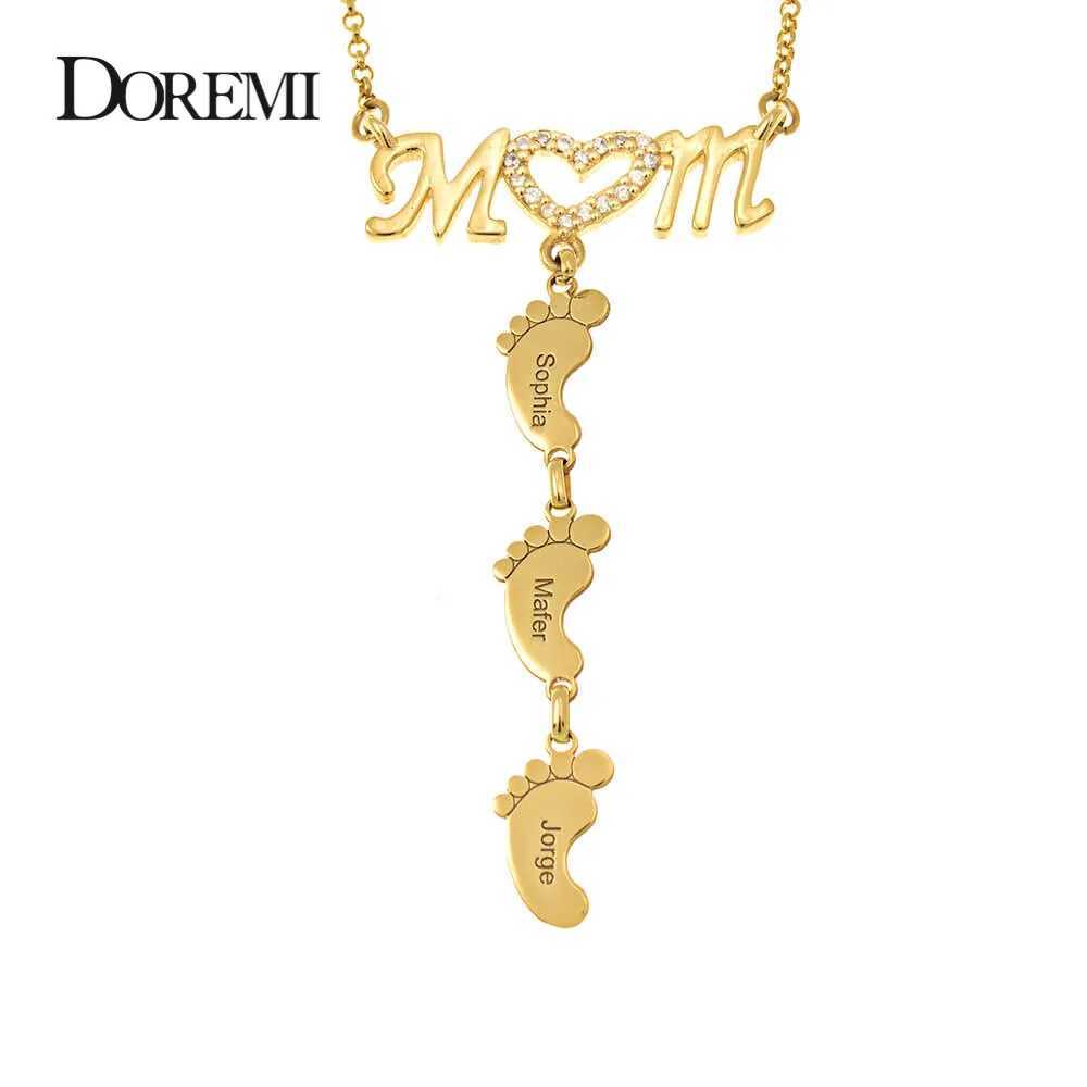 Doremi Baby Foot Pendant MOM Necklace Name Necklace Pendant Customized Birthday Personalized Inlay CZ Heart Shaped Necklace W250318