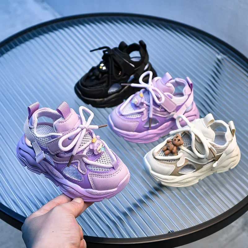 Size 21-36 childrens shoes 2024 summer breathable mesh childrens sports shoes unisex boys and girls casual sports shoes black beige purple W250318