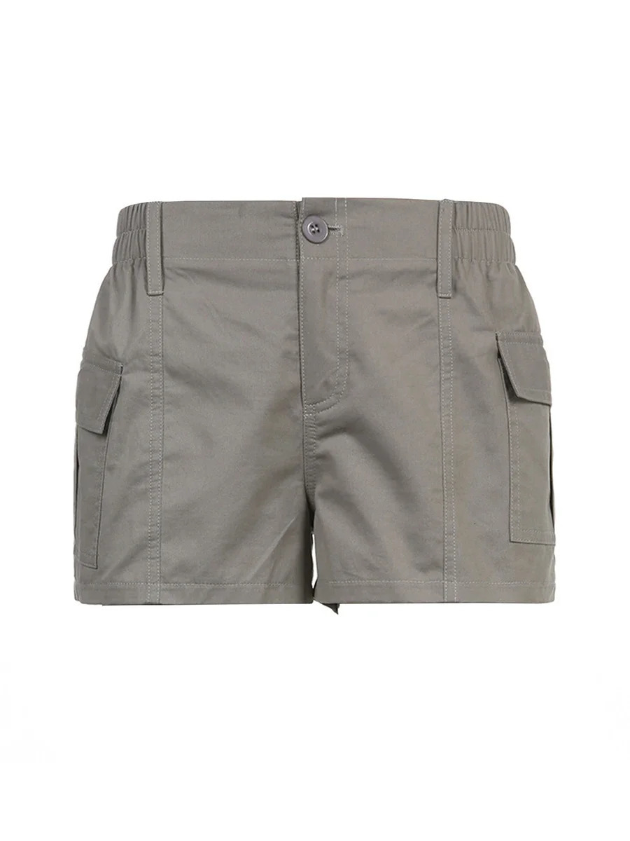 Y2k Cargo Shorts for Women Fashion Vintage Solid Color Low Rise Denim Short Summer Casual Sexy Jeans Short Pants with Packets 250318