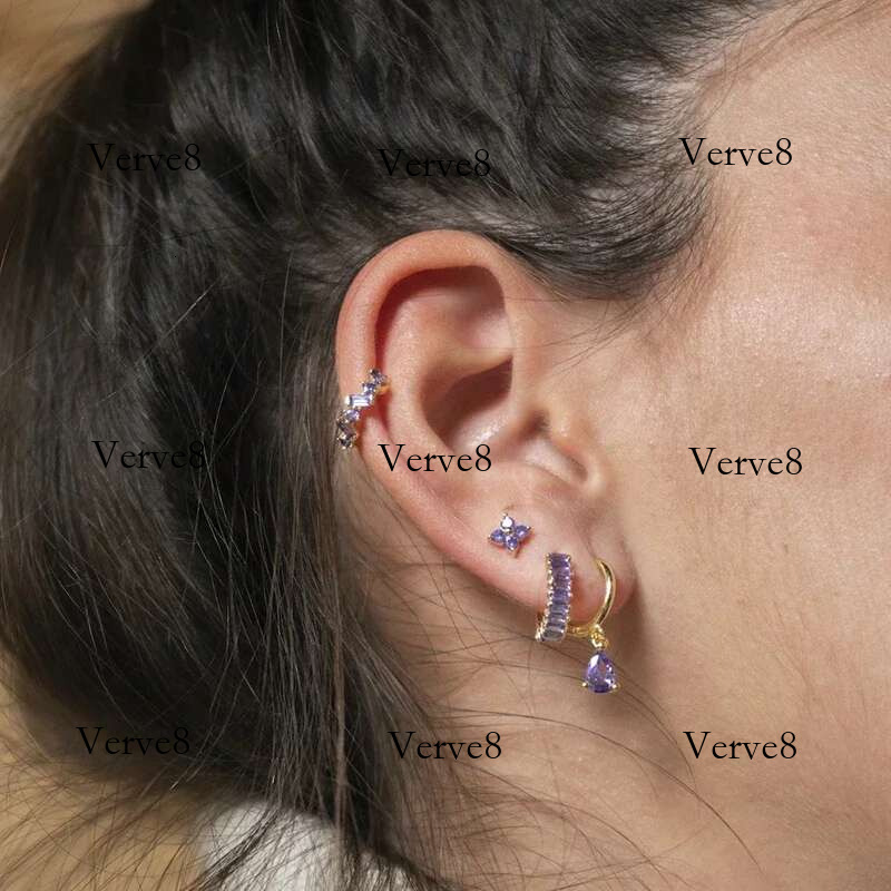 / gold-plated sier ear Clips For Women Dainty Baguette Round Zircon CZ Conch Ear Cuff Earrings Fashion Trend Jewelry