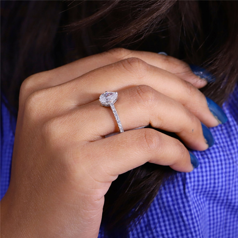 Jewelry IGI Certified 1.0 Carat Lab Grown Diamond Pear Cut Full Band Engagement Ring 14K White Gold Wedding Womens Gold Ring