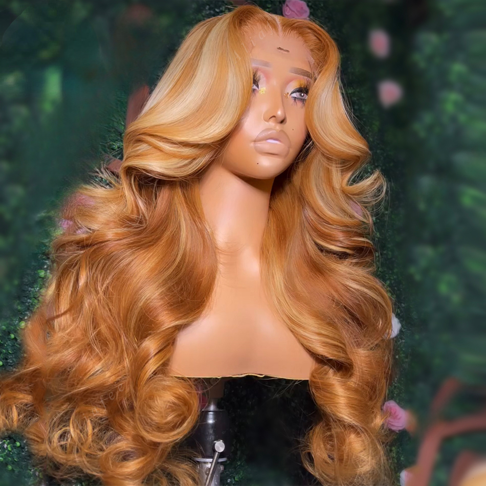 613 HD Lace Frontal Wig Human Hair Wigs Brown Root ombre Blonde Brazilian Virgin 13x4 Glueless Body Wave Synthetic Closure Wigs for Women