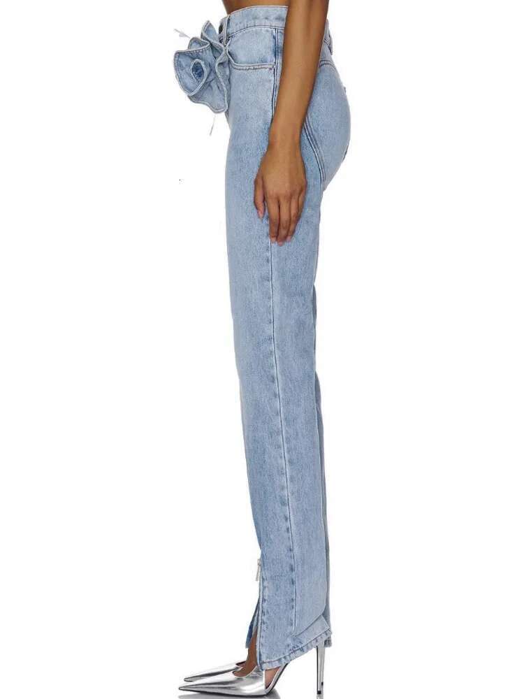 BJTZ Casual Minimalist 2025 Autumn And Winter New Design Sense Three-Dimensional Wer Slit High Waisted Jeans For Women