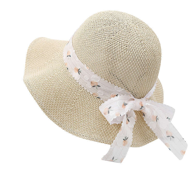 Wave edged large eave fisherman for women in summer, thin knit, breathable, fashionable, polka dot bow ribbon sun protection hat