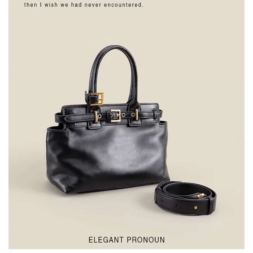 New Leisure 2025 Handbag High-End Glossy Oil Wax Cowhide Leather Women Tote Kakhi Office Ladies Commuter Cowskin Shoulder Bag