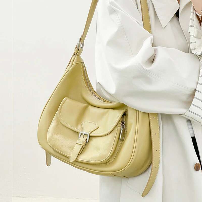 Burminsa Natural Genuine Leather Hobo Shoulder Bags For Women 2025 Designer Crossbody Purses Half Moon Ladies Handbags