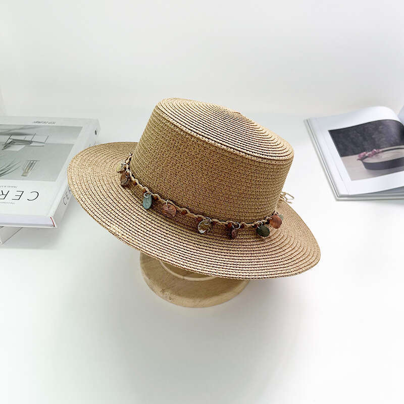 Summer children's shell grass outdoor seaside beach, ethnic style sun hat, flat edge top hat