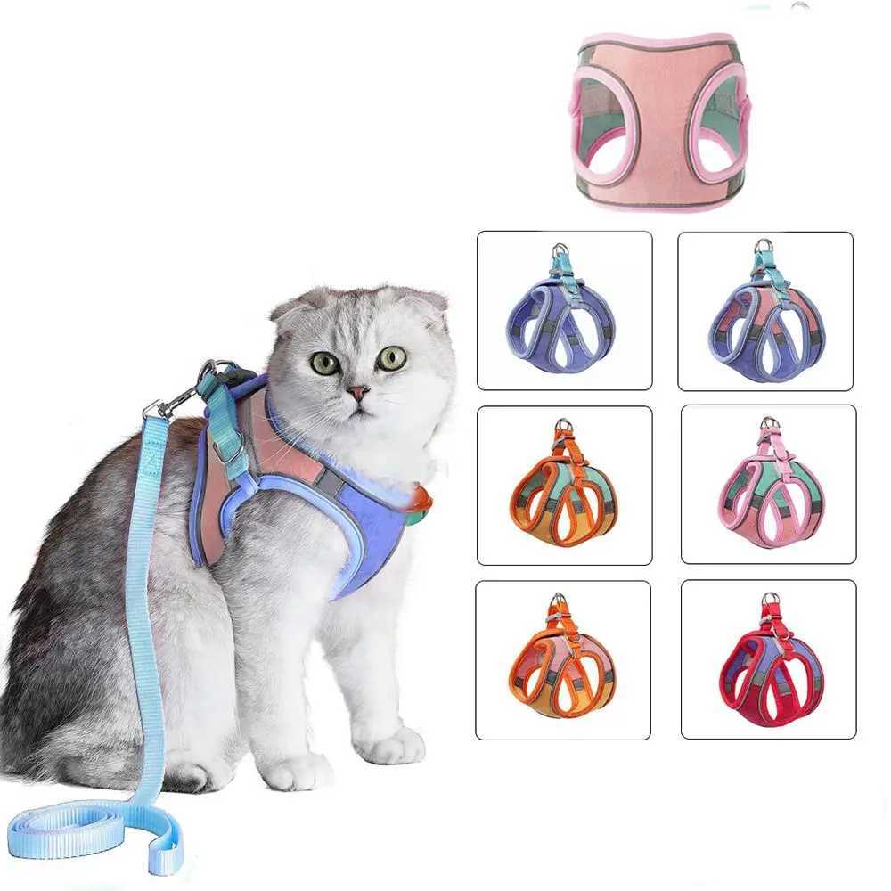 Cat belt and collar set leak proof small dog rabbit cat vest pet harness with bell reflective strapT250318