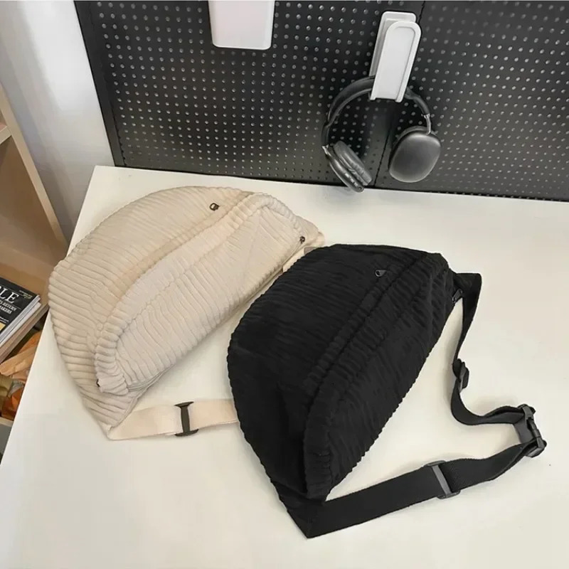 Large Capacity Waist Bag Women Shoulder Crossbody Bags Casual Fanny Pack Simple Phone Purse Corduroy Waist Bag Ladies Banana Bag 250314