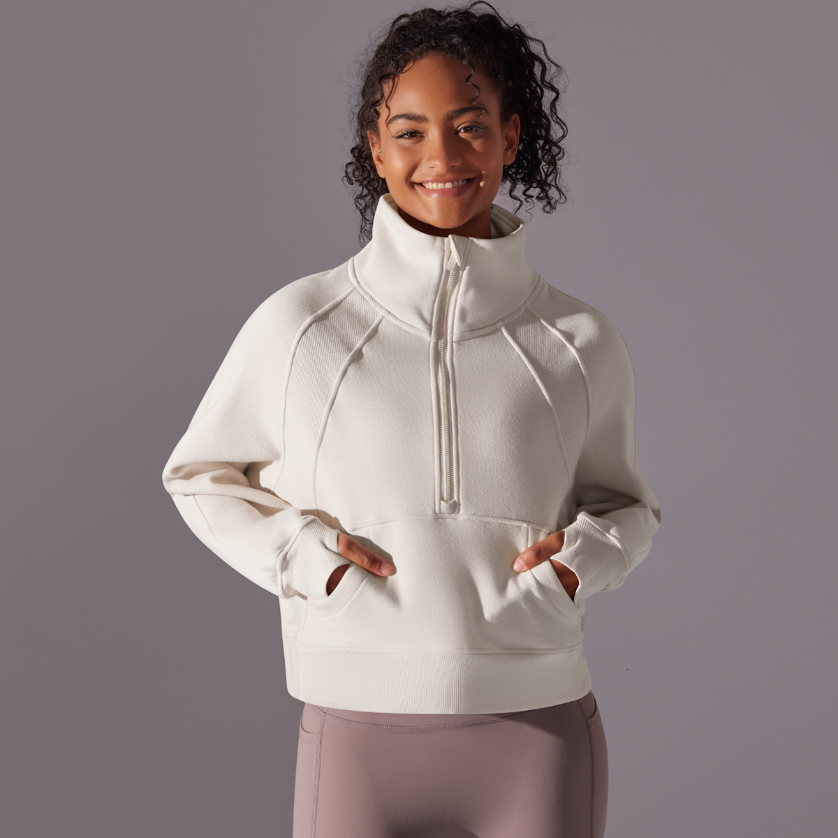 New tracksuit solid color autumn winter hoodie, and plush warm yoga casual jacket, outdoor sports loose long sleeved top leggings