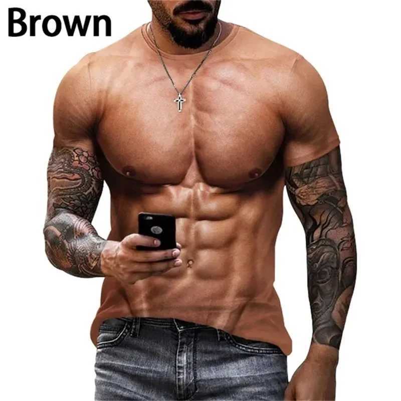 3D Mens Funny Muscle Graphic T Shirts Short Sleeve Casual Personality Tee Tops Streetwear Full Print Mens Party Tshirt ClothesXJ250318