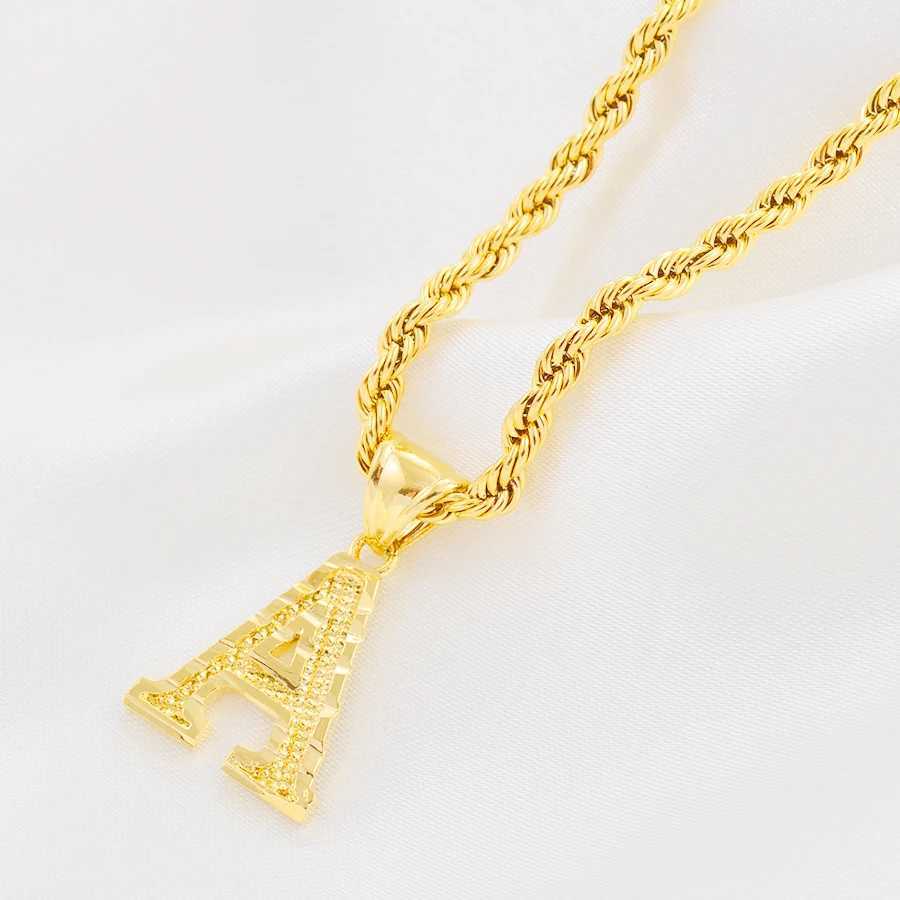 Anniyo A-Z Letters Necklaces Women Men Gold Plated Initial Pendant Rope Chain English Letter Jewelry Alphabet African #058002B W250318