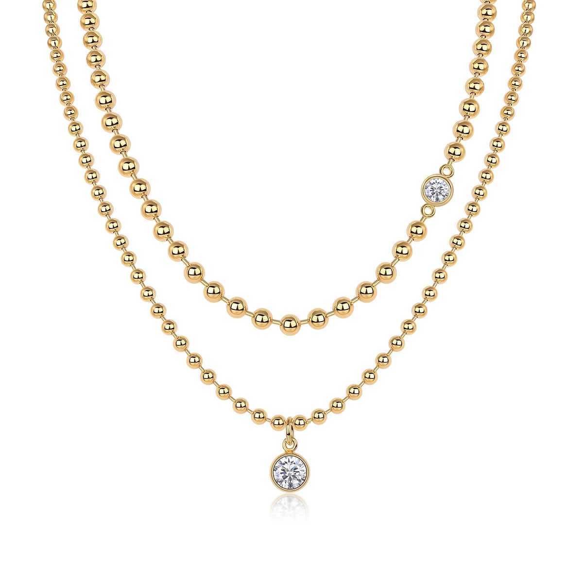 JIUZUAN S925 Silver Moissanite Layered Necklace Set D Color VVS1 Double Chains Sparkling Pendant Hypoallergenic Christmas Gift W250318