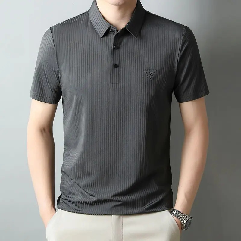 Mens Ice Silk Short sleeved T-shirt Embroidered Polo Shirt Fashion Thin Top Mens 250317