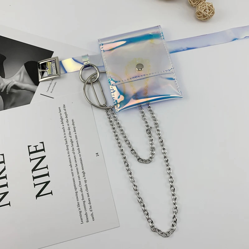 2024 Laser Colorful Holographic Belt Bag Women Fashion PVC Chains Waist Bag Street Casual Elegant Fanny Pack 250314
