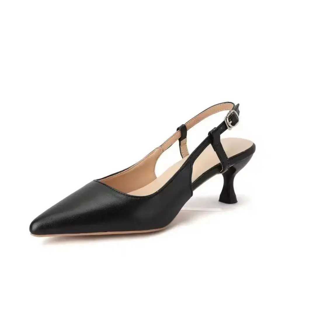 Summer 2024 Pointed Toe White Pumps Heeled High H Footwear Buckles Ladies Shoes Beige Sandals for Wen H Korea Cfort S Y250317
