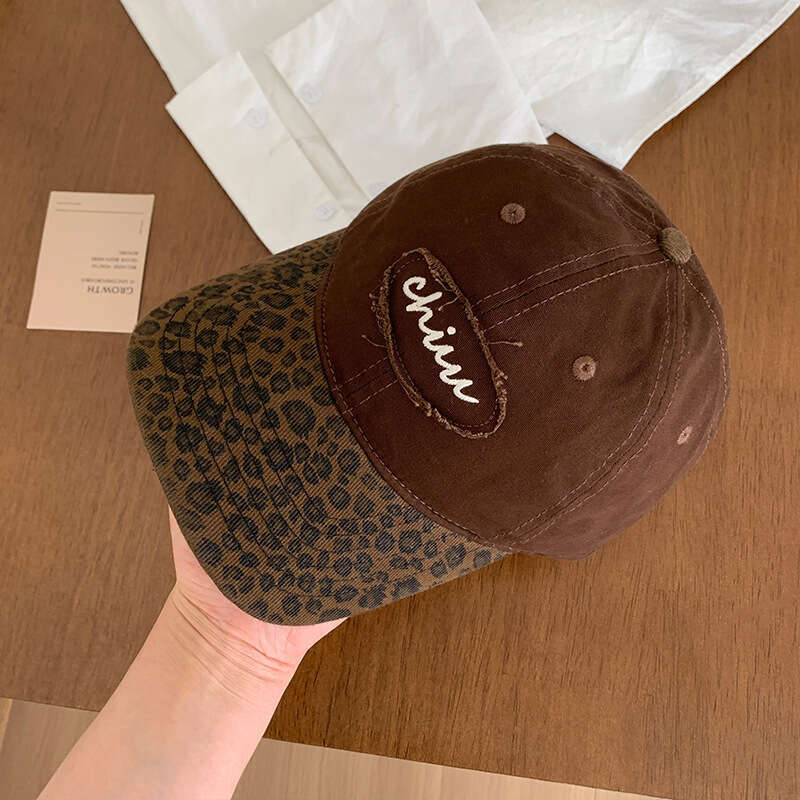 American style spicy girl leopard print baseball cap for women in summer, versatile sun protection, color blocking, big head circumference, face enhan