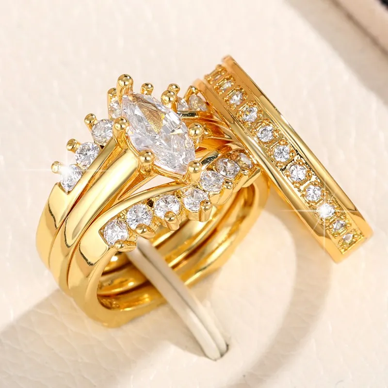 Fashionable Luxury Engagement Ring Sets in Golden Hue - Perfect Gifts for Couples