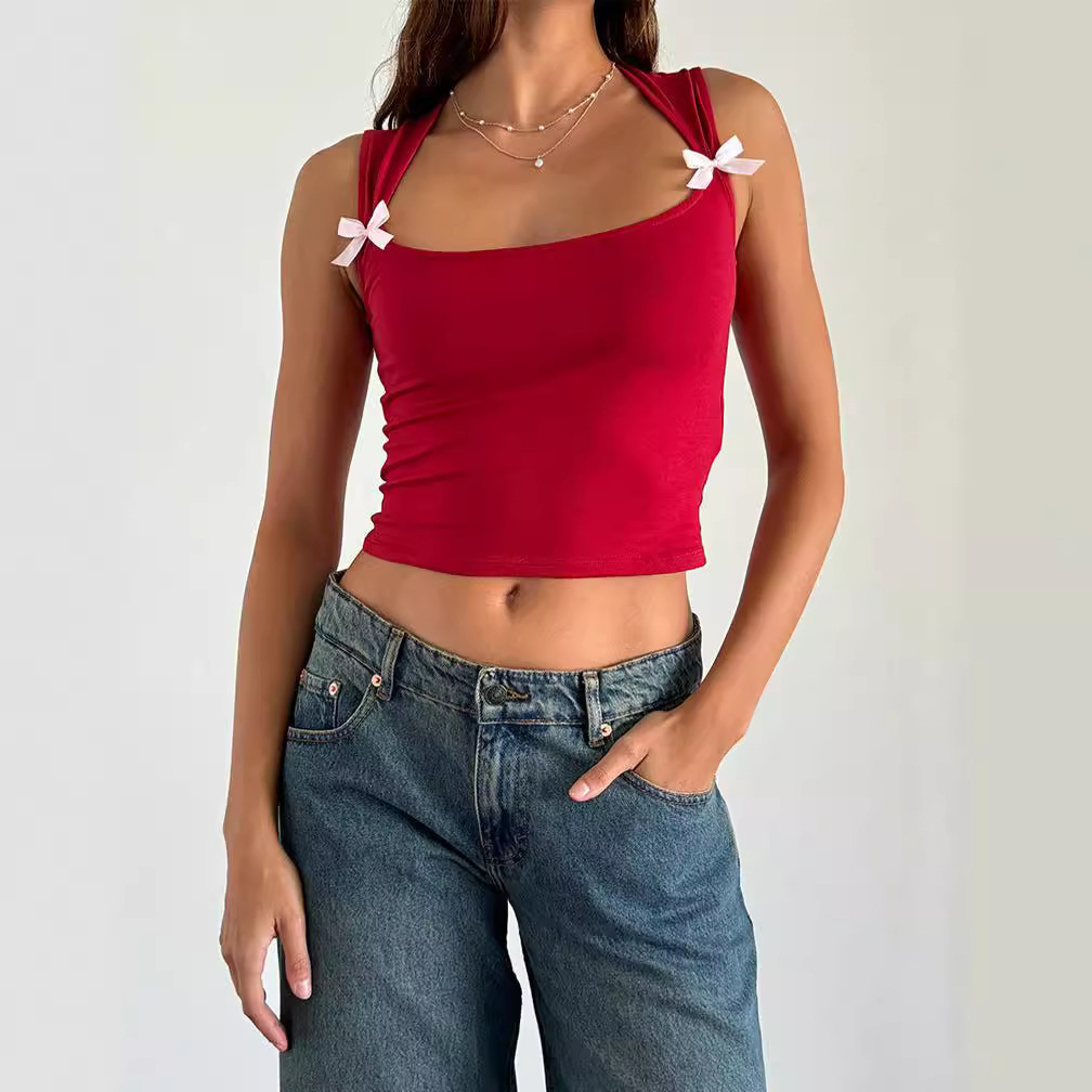 2024 New Summer Y2k Fashion Bow Short Strap Slim Fit Vest For Women