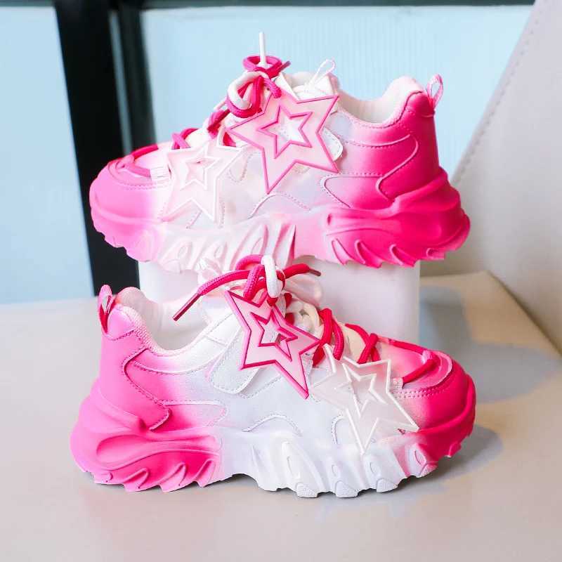Breathable gradient colored childrens sports shoes suitable for girls and boys breathable short and chubby sports shoes star shaped decorationXJ250318