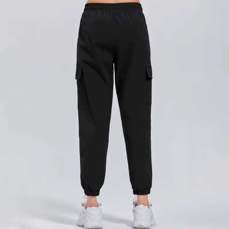 Womens sports pants loose spring and autumn running yoga track suit Trouser pocket fitness solid high waist cargo jogging pants W250318