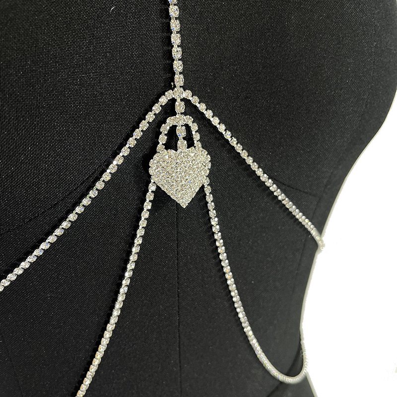 Stage Wear Dance Accessories Sexy rhinestone chest and waist chain, women's European and American minimalist peach heart body chain