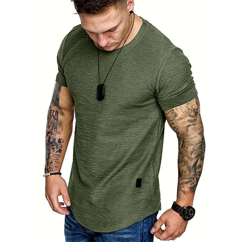 Men's lightweight short sleeved summer T-shirt, basic jogging, solid collar, round neck, sports top