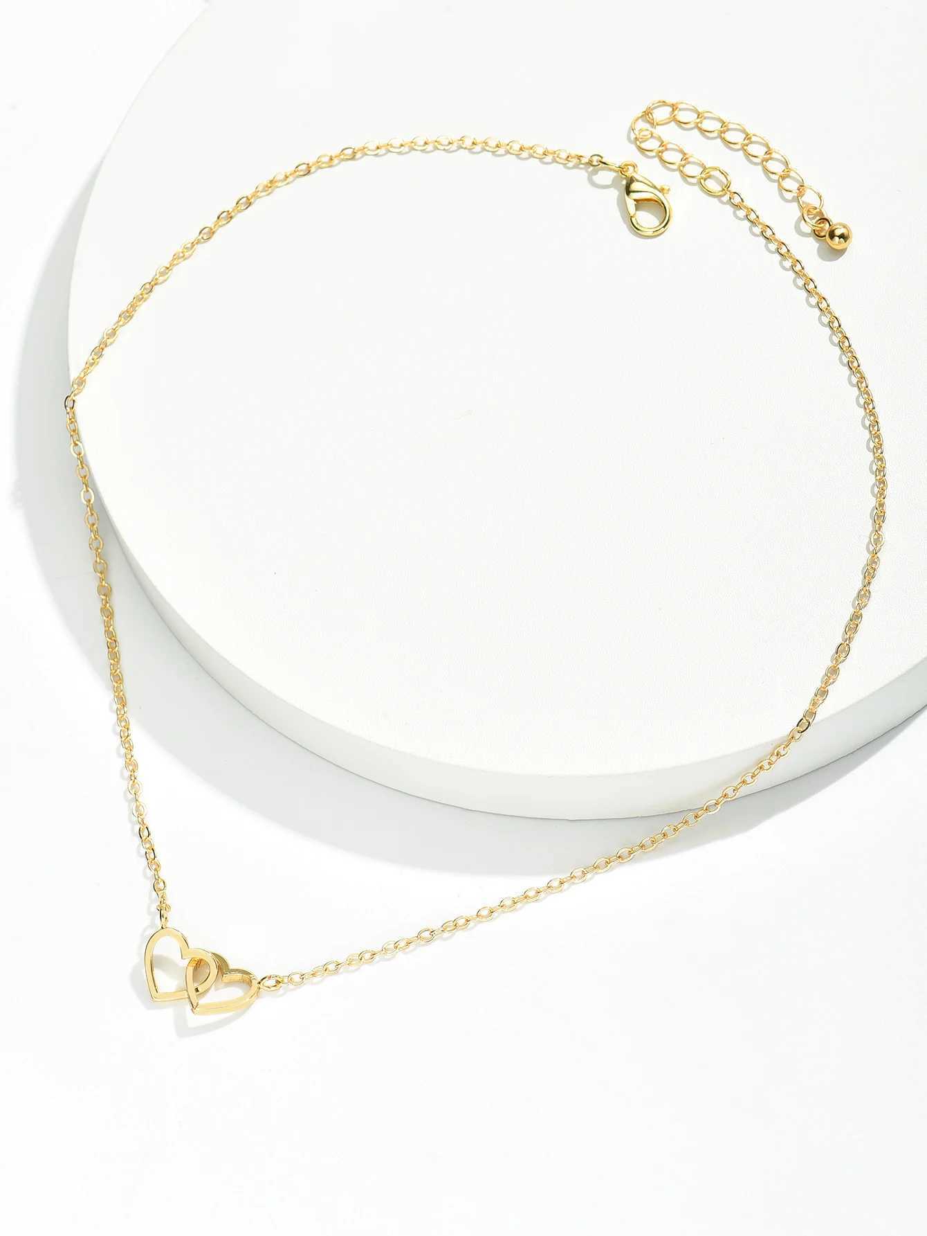 Tiny Cute Double Hollow Necklace Womens Fashion Love Necklace Valentines Day Jewelry W250318