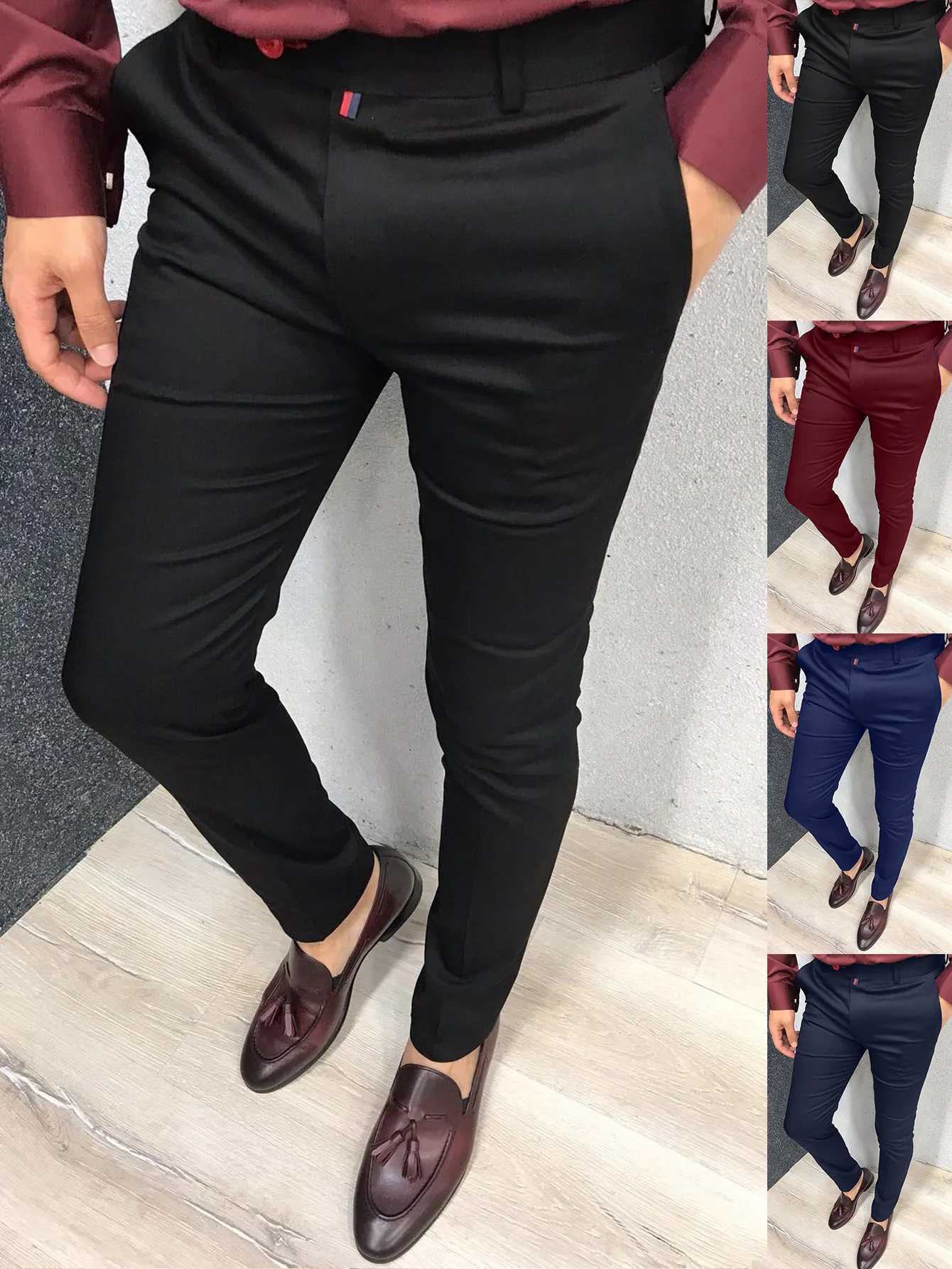 Mens fashionable casual pants daily business formal pants high waist slim fit European and American style solid color four-color Seaso W250318