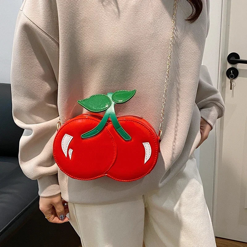 PU Exquisite Zipper Crossbody Bags Solid Cherry Cute Ladies Bags 2025 High Quality CHAINS Hard Versatile Womens Handbags R250318