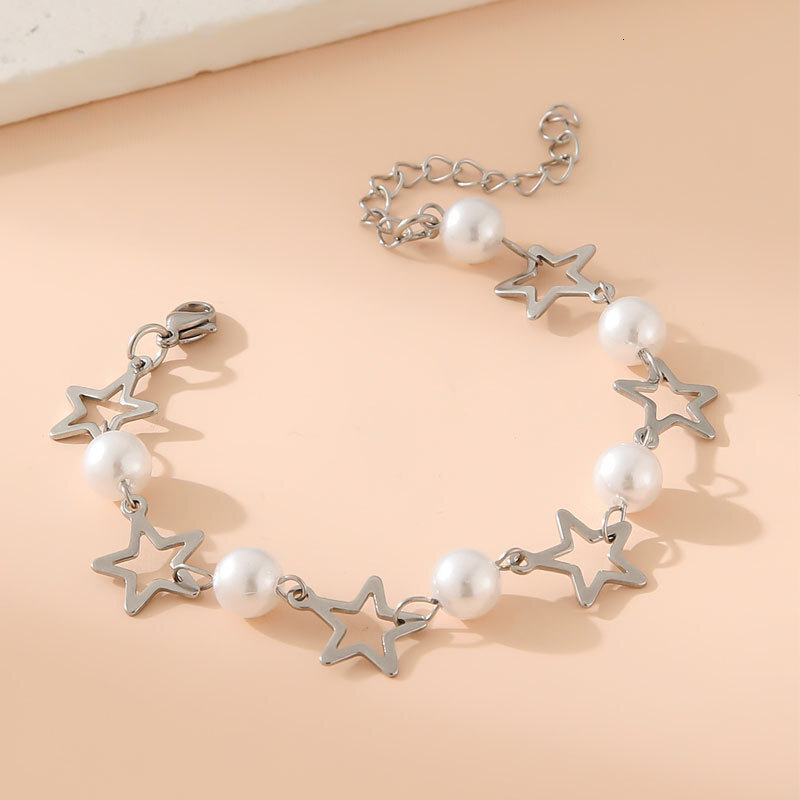 Five-pointed Star Imitation Pearl Splicing Necklace Female Simple Temperament Choker Collarbone Chain Jewelry