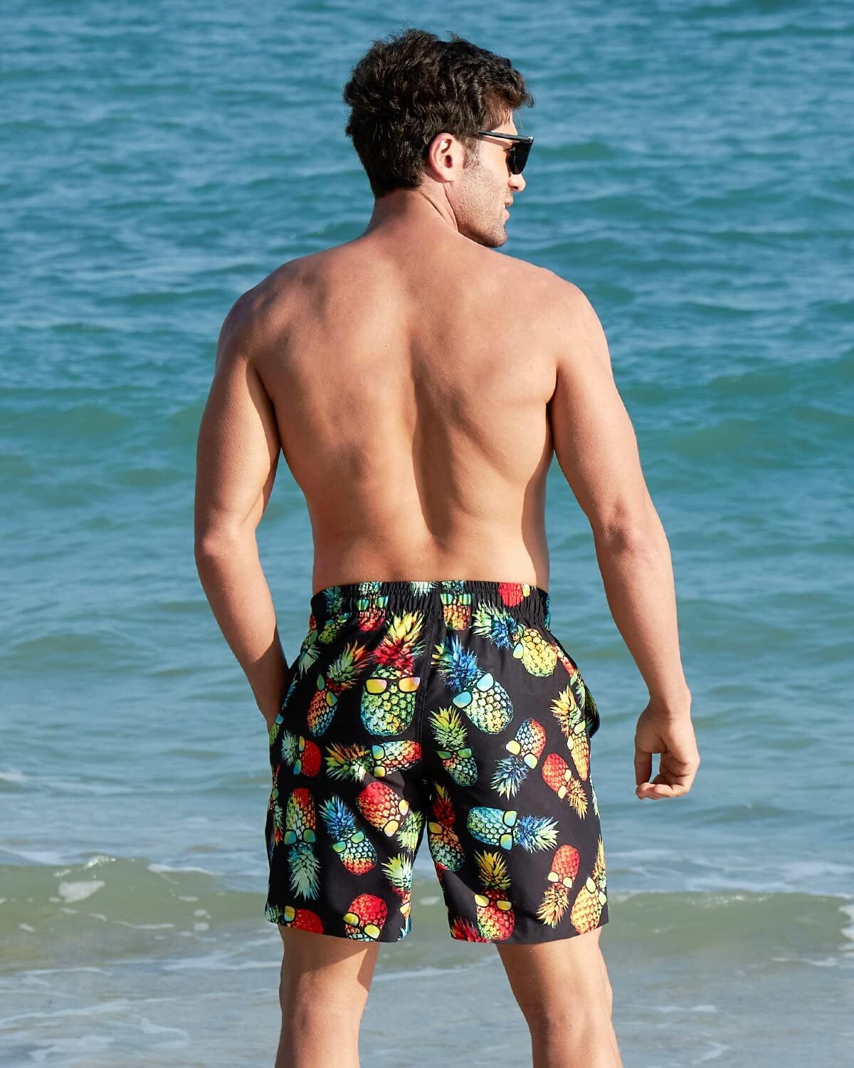 Men Swim Trunks Drawstring Elastic Waist Quick Dry Beach Shorts with Swimwear Bathing Suits Fashionable printed shorts