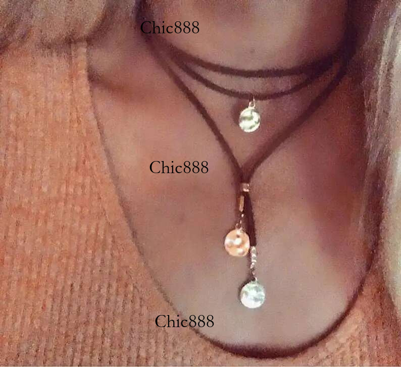 Boho Hammer Coin Disc Layered Veet Rope Choker Necklace for Women Southwestern