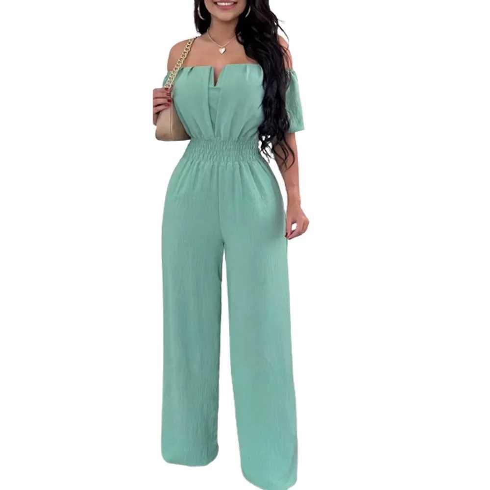 Women Printed Loose Straight Jumpsuit Pants Strapless Short Slve High Waist Full Length Jumpsuits Pants X250318
